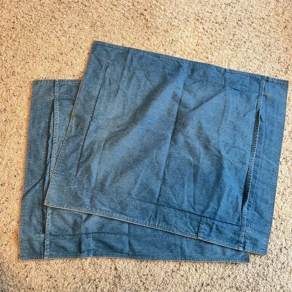 Eddie Bauer Home Pillow Sham Set of 2 Standard Denim Blue Solid Chambray Vintage